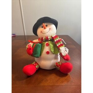Retro Christmas Snowman Plush 11" Holiday Decor Red Green Scarf Gift Hobby Lobby
